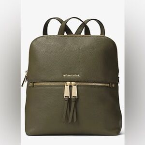 Michael Kors Rhea Zip Medium Slim Backpack. Green.